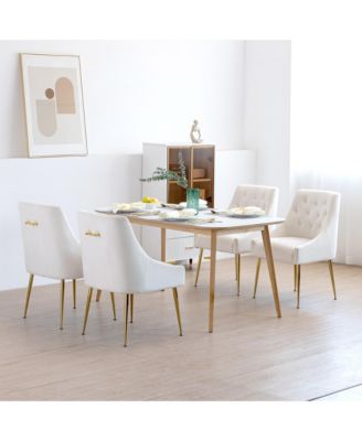 Velvet Upholstered Dining Chairs Set of 4, Mid Century Modern Kitchen Chairs with 5.12 inches Cushions and Back Pull Rod