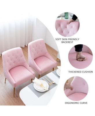 Velvet Upholstered Dining Chairs Set of 4, Mid Century Modern Kitchen Chairs with 5.12 inches Cushions and Back Pull Rod