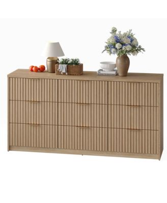 9 Drawer Fluted Dresser, Large Wood Storage Chest Organizer for Bedroom Living Room Home Office