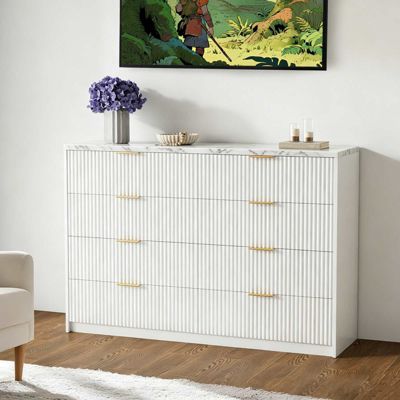 8 Drawer Fluted Dresser with Metal Handles, 55" Wide Modern Wood Chest for Bedroom Living Room Entryway