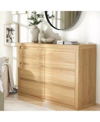 6 Drawer Modern Wooden Dresser with Handleless Design, Wide Storage Chest for Bedroom Living Room Entryway