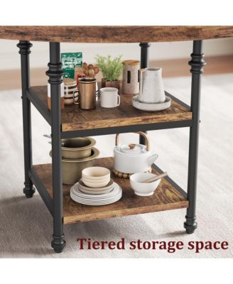Round Dining Table for 4 with 2-Tier Storage Shelves and Roman Metal Legs, 47.0 in Kitchen Table