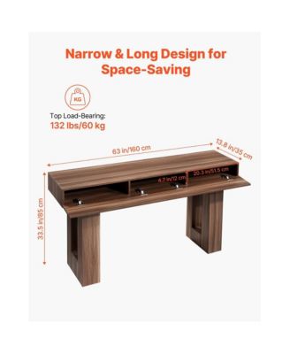 63 Inch Console Table Farmhouse Desk Behind the Couch Wooden Rectangle