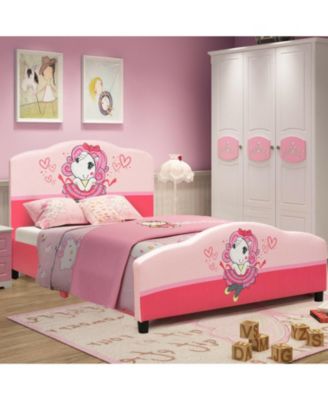 Upholstered Toddler Platform Bed with Playful Girl Pattern