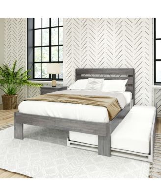 Max and Lily Full Size Bed Frame, Farmhouse Solid Wood Platform Bed with Headboard and Trundle