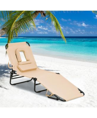 Folding Chaise Lounge Chair Bed Adjustable Beach Patio Camping Recliner
