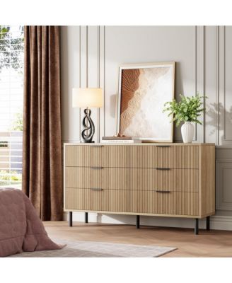 6-Drawer Fluted Dresser for Bedroom, Modern Wide Chest of Drawers with Metal Legs Storage Cabinet