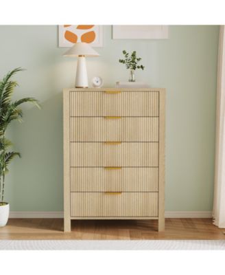 5-Drawer Dresser for Bedroom, 45" Tall Narrow Modern Chest of Drawers, Wooden Storage Cabinet or Nightstand