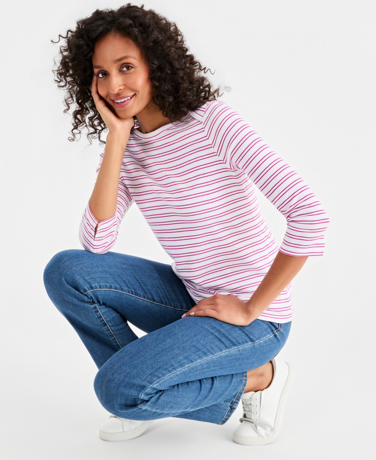 Женские платья Style & Co Women's Printed Pima Cotton 3/4-Sleeve Top — фото 3