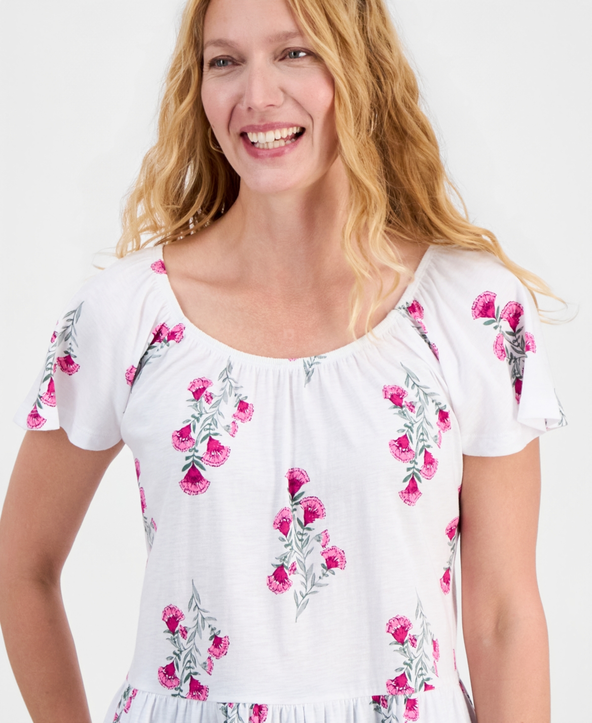 Style & Co Petite Cotton-Blend Floral Print Peplum Top, Macy's Exclusive