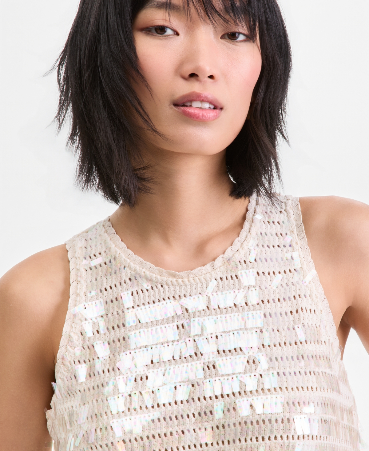 I.n.c. International Concepts Women's Sequin Crochet Cotton Tank Top, Macy's Exclusive