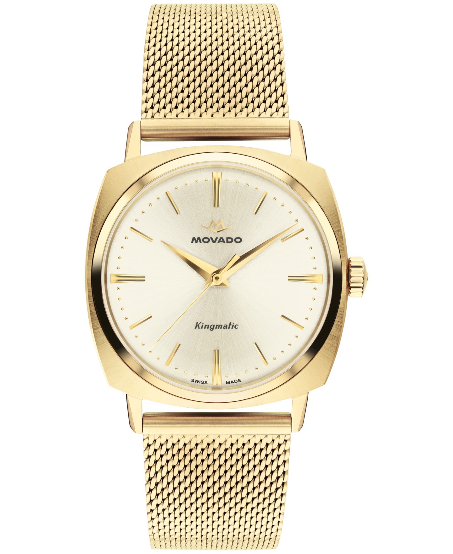 Мужские часы Movado Kingmatic Swiss Automatic Ionic Plated Light Yellow Gold Steel Watch 35mm — фото 1