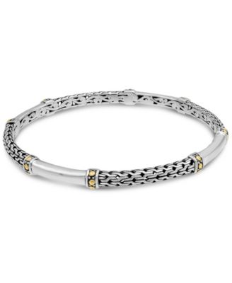 Dragon Bone Slide-on Bangle Bracelet in Sterling Silver and 18K Gold Accents