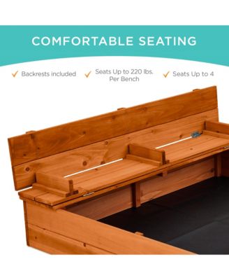 47x47-Inch Kids Wooden Outdoor Sandbox w/ 2 Foldable Bench Seats, Sand Protection, Liner