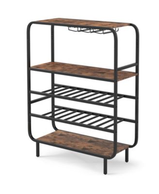 16 Bottle Wine Rack with 5 Tier Shelf and Glass Holder Storage