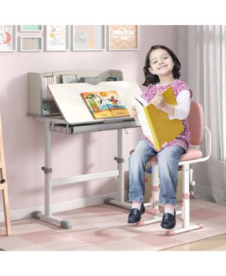 Kids Wood Height Adjustable Study Desk with Tilting Desktop