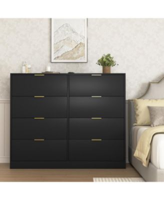 8 Drawer Dresser for Bedroom, Modern Tall Deep Drawer Dresser, with Gold Handle, Wood Storage Organize, for Bedroom Living Room