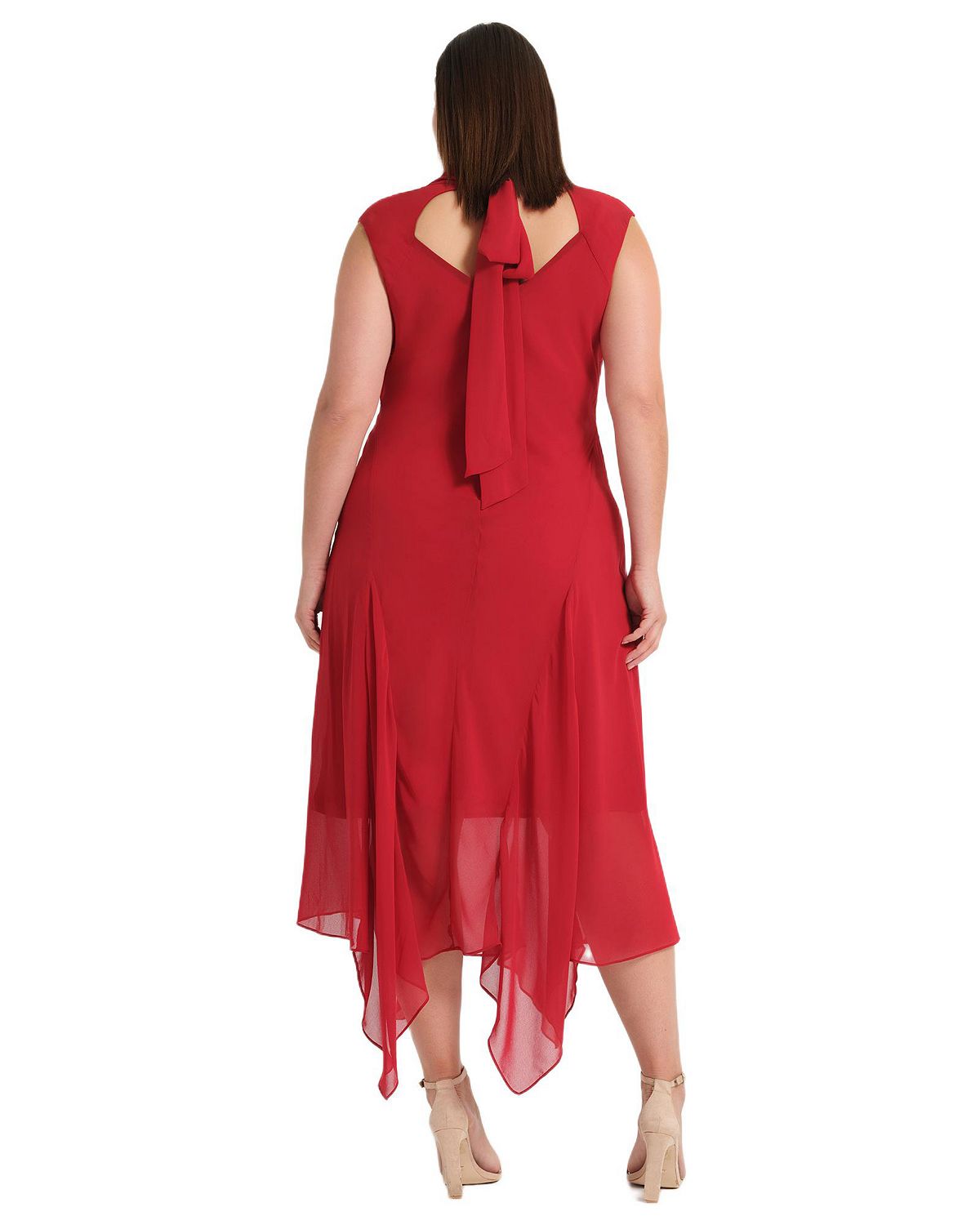 ESTELLE Plus Size Holly Halter Assymetric Sheath Midi Dress view 3 — MAYCSS fashion products