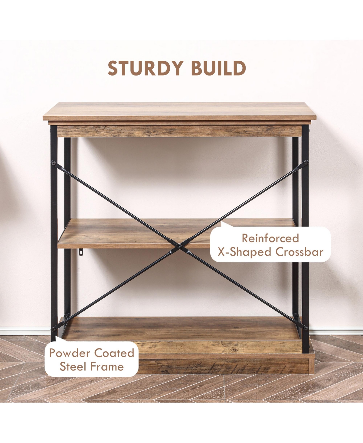 Homcom 2-Tier Shelf, Modern Style Bookshelf with Metal Frame for Living Room, Bedroom, and Office, Brown