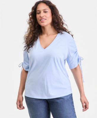 Plus Size Short Tie Sleeve Top
