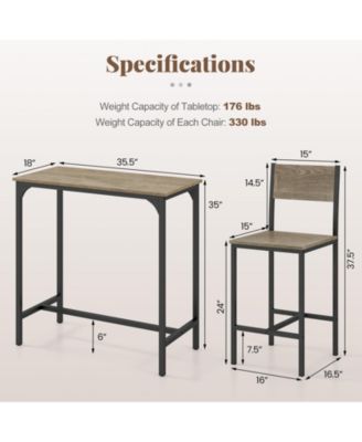 Small Space Bar Dining Set 3 Piece with Backrest and Footrest Design