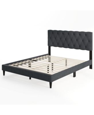 Platform Bed Frame with Upholstered Tufted Headboard and Slats