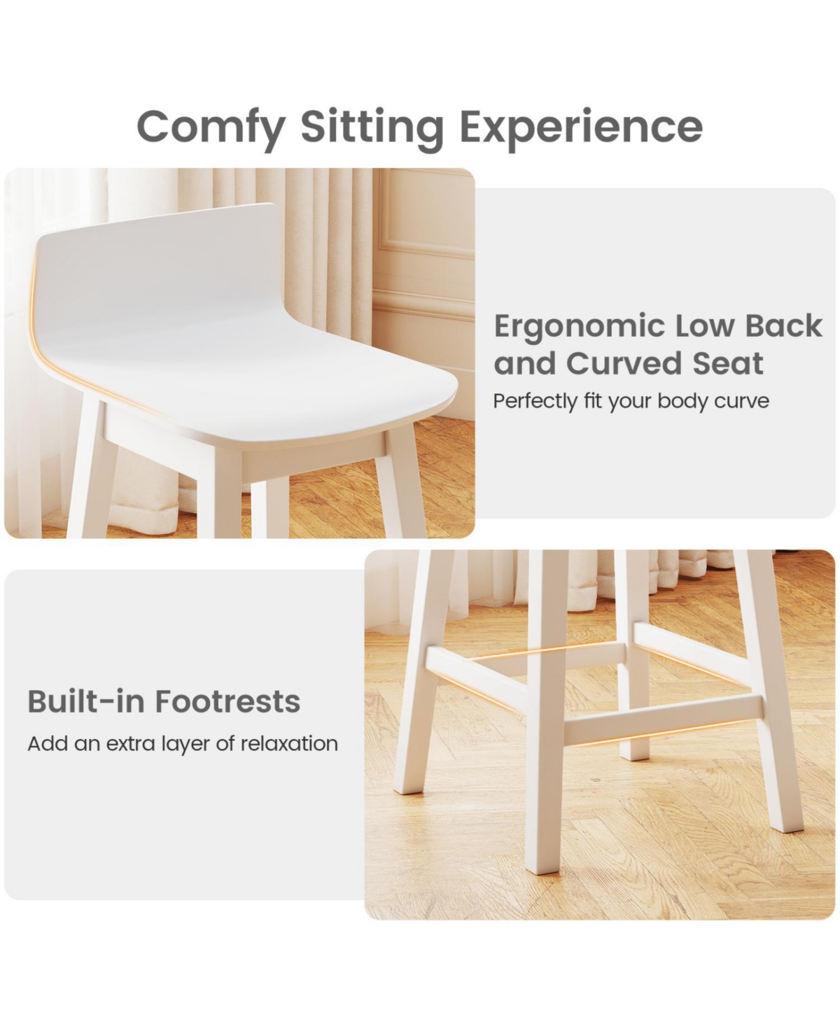Slickblue Counter Height Swivel Bar Stools Set of 2, Wooden Frame with Low Back and Rubber Wood Legs