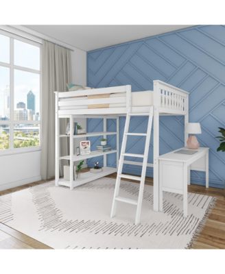 Max and Lily Full Size High Loft Bed with Desk, Ladder and Bookcase, Solid Wood Frame, Space Saving, 400 lbs Weight Capacity, Easy Assembly
