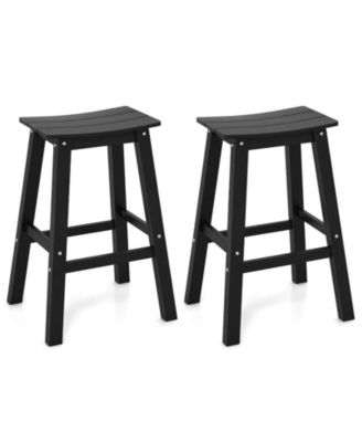 Set of 2 HDPE Outdoor Bar Stools, Armless Saddle Seat Patio Counter Height Chairs