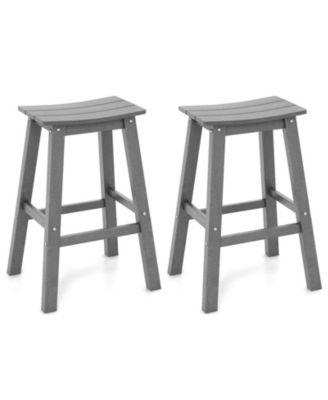 Set of 2 HDPE Outdoor Bar Stools, Armless Saddle Seat Patio Counter Height Chairs