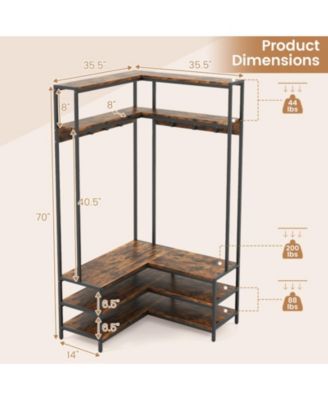 Wood Corner Hall Tree with Shoe Bench and Open Shelves