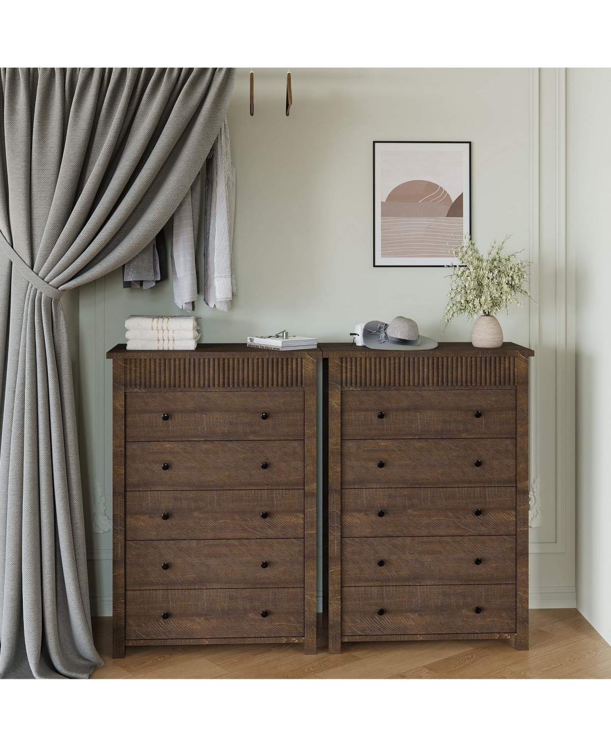 gaomon Modern Fluted 5 Drawer Tall Dresser, 31.5" Wide Wooden Storage Chest for Bedroom