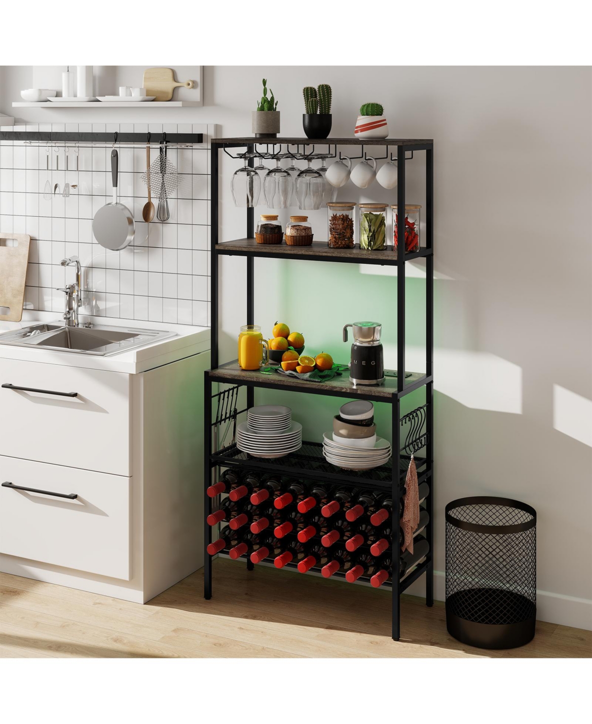 Slickblue Wine Organizer with Built Power Outlet and Bottle Storage Rack