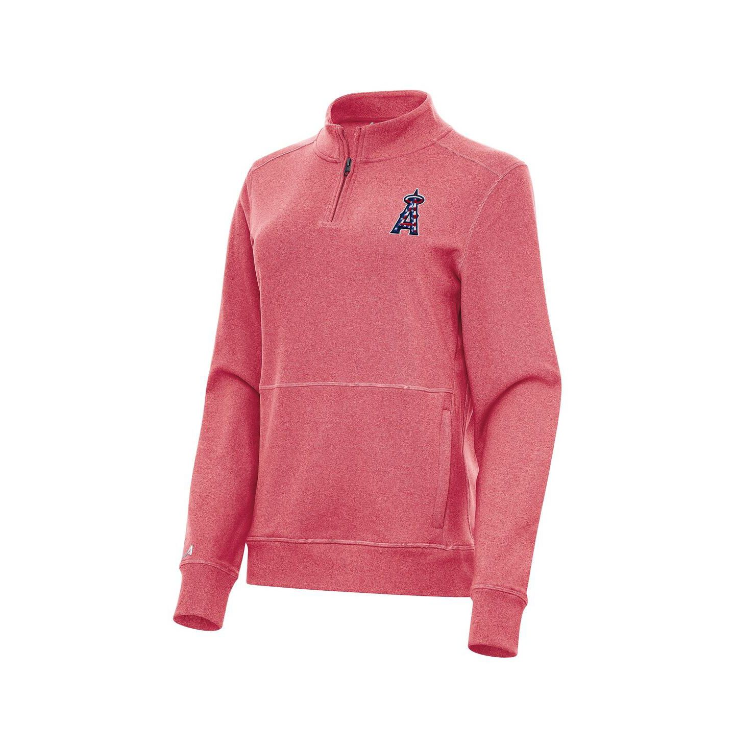 Женский свитер Antigua Heather Red Los Angeles Angels Crush Stars and Stripes Team Logo Quarter-Zip Pullover Top — фото 3