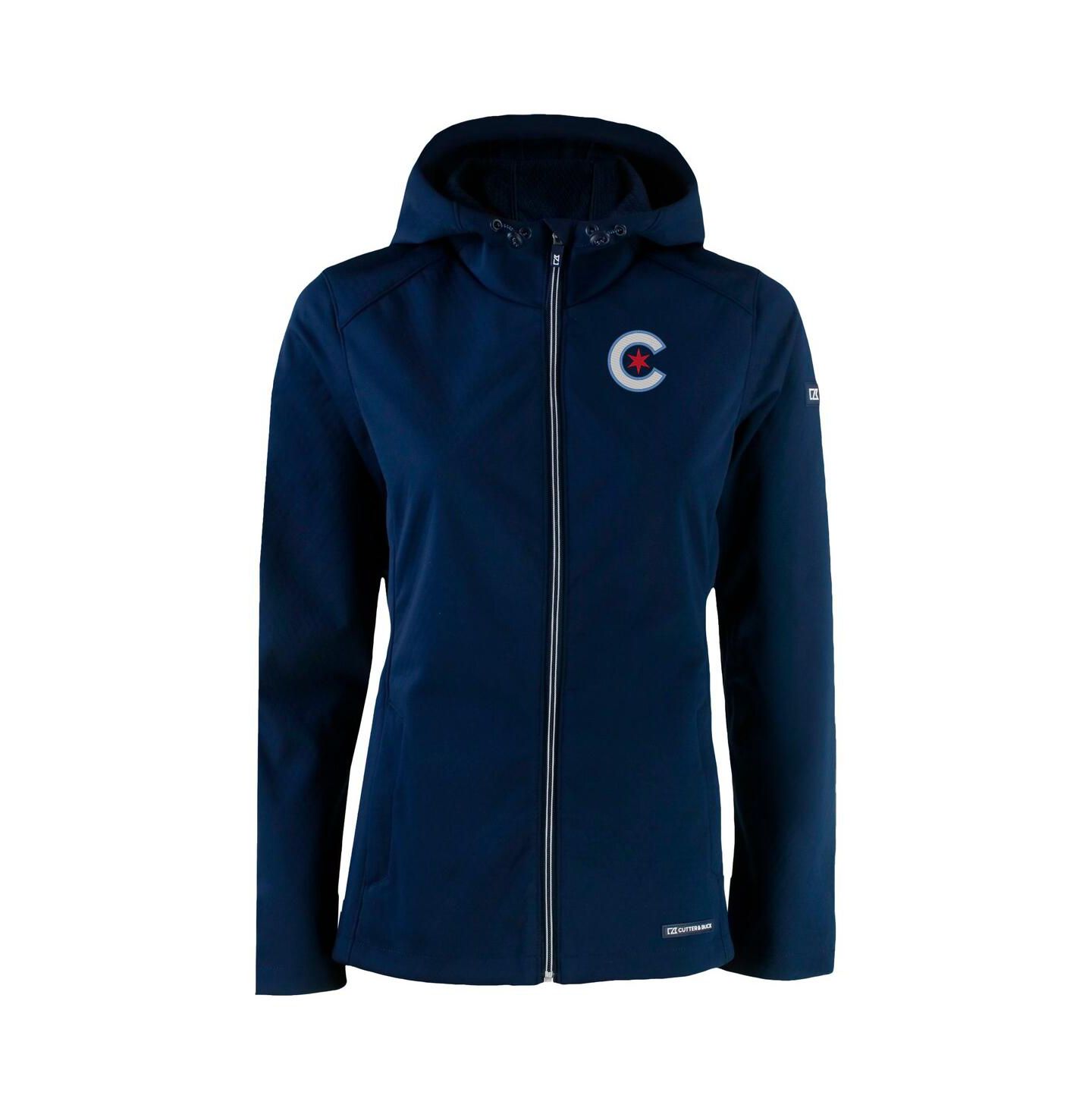 Женская куртка Cutter & Buck Navy Chicago Cubs City Connect Evoke Eco Softshell Full-Zip Hoodie Jacket — фото 3