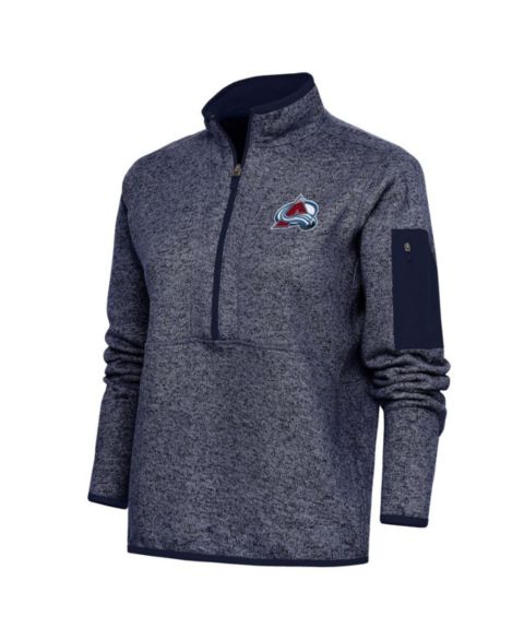 Женские куртки Antigua Women's Heather Navy Colorado Avalanche Team Logo Fortune Quarter-Zip Jacket