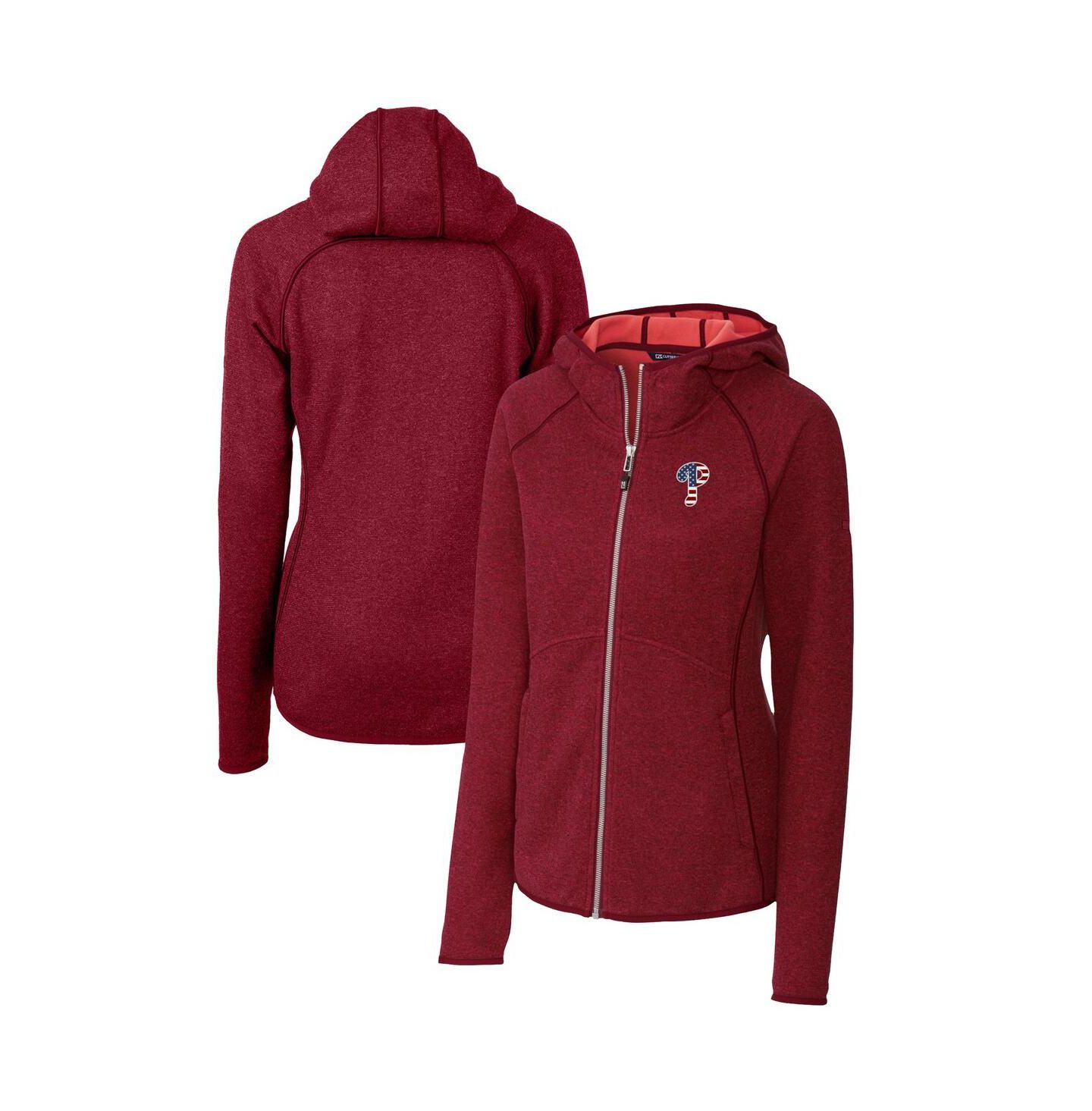 Женское худи Cutter & Buck Cardinal Philadelphia Phillies Americana Logo Mainsail Sweater-Knit Full-Zip — фото 1