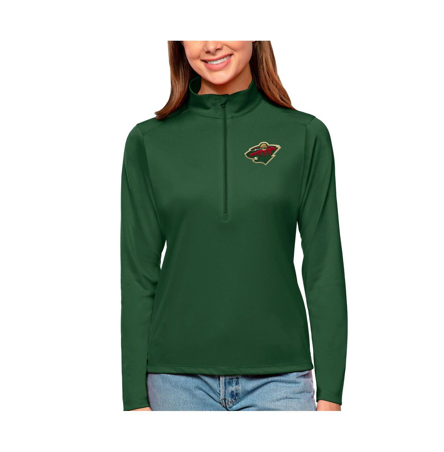 Женский свитер Antigua Forest Green Minnesota Wild Tribute Quarter-Zip Pullover Top — фото 1