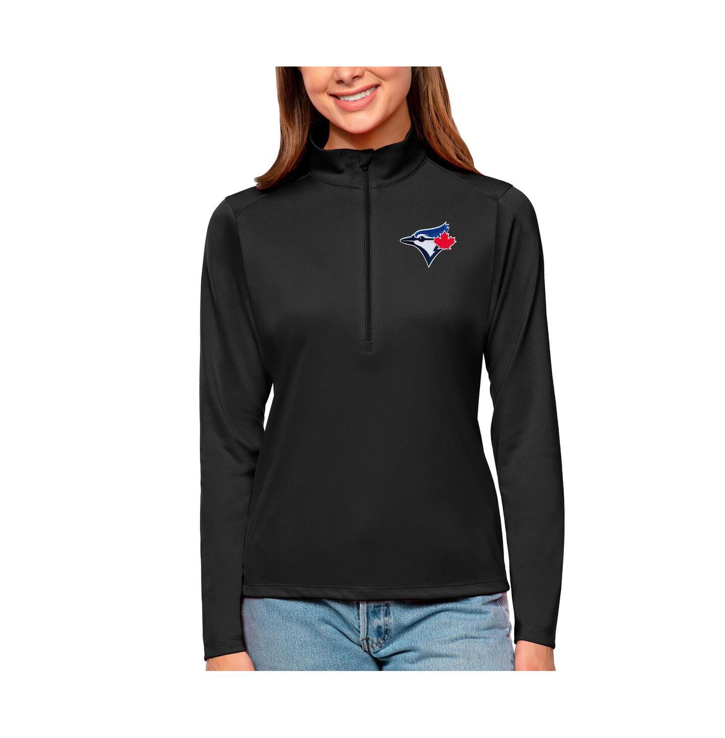 Женский свитер Antigua Black Toronto Blue Jays Tribute Quarter-Zip Pullover Top — фото 1