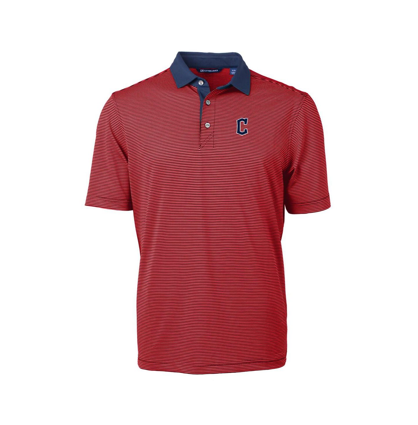 Мужское поло Cutter & Buck Red/Navy Cleveland Guardians Virtue Eco Pique Micro Stripe Polo Shirt — фото 3
