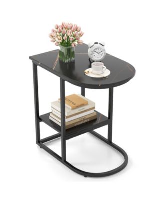C-Shaped Side Table Compact 2-tier Storage End Table for Small Space