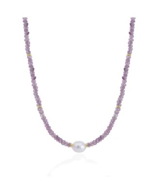Amethyst Bead Pearl Necklace 14K