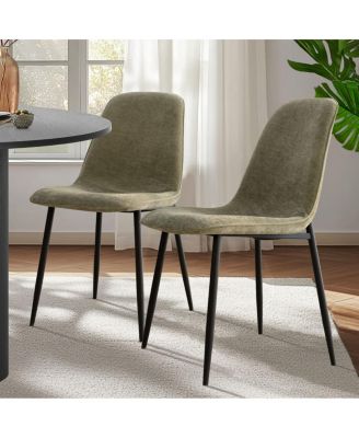 19.5" Seat Height Chenille Dining Side Chairs Set of 2, Metal Legs