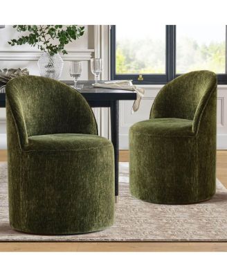 Set of 2 Rolling Chenille Barrel Dining Chairs with Casters