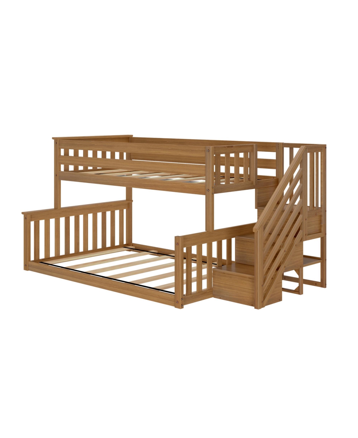 Max & Lily Wooden over Full Low Bunk Bed for Kids with Staircase, Pecan