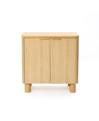 Natural Wood Finish 2-Door Storage Cabinet, Manufactured Wood Organizer for Home and Office