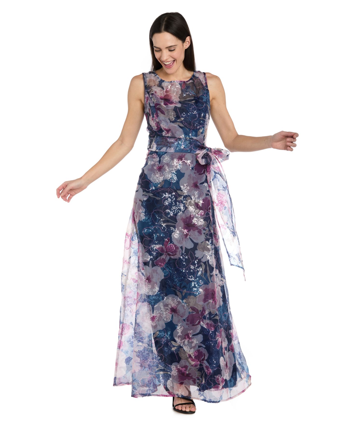 Женское платье R & M Richards Sequin-Printed Organza, цвет: Тёмно-синий / Розовато-лиловый — фото 2