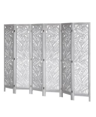 6-Panel Carved Wood Folding Room Divider, 66.9 inch Tall Indoor Privacy Screen