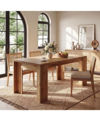 63 Inches Solid Wood Dining Table for 4-6, Farmhouse Rectangular Kitchen Dinner Table with Heavy-Duty Legs