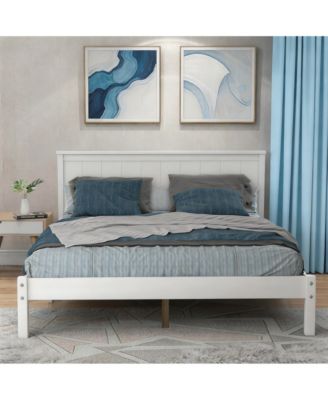 Full Wood Platform Bed Frame with Headboard and Slat Support, No Box Spring Needed